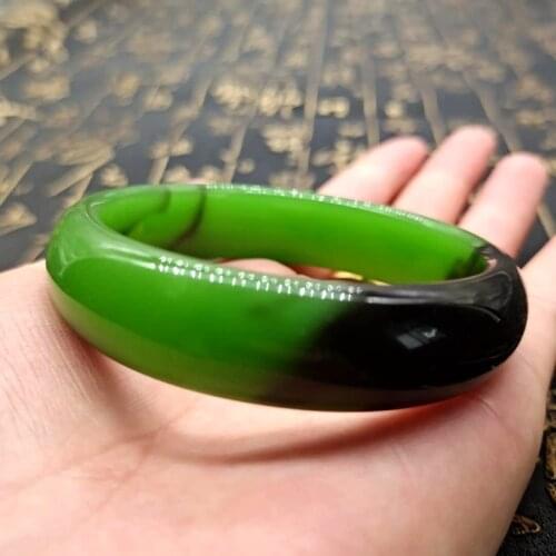 Natural Green Womens Jade Bracelet Fashion Accessories Jadeite Charm Women Men for Hand Carved Round Bangle Lady Jewelry