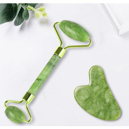 Jade Face Roller Gua Sha Set Facial Beauty Tools Skin Massager for Face Neck and Eye Treatment Facial Roller Skin Care Routine