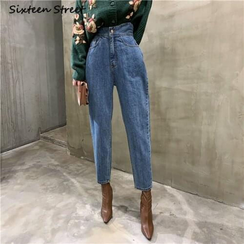 Korean Clothes Jeans Mom High Waist Female Wash Blue Button Zipper Chic Skinny Jeans Women Ankle Length Pants Y2K Aesthetic 2020