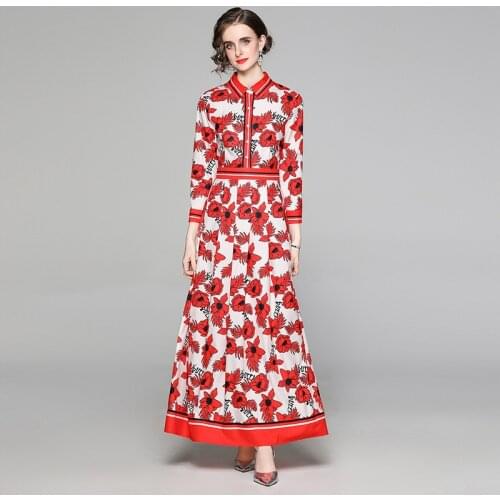 Ankle-Length Floral Long Sleeve Dress 2021 Flower Prints Long Dresses for Women Party Wedding Dropshipping Vestidos De Fiesta