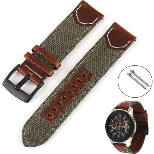 Vintage Nylon+Leather Watchband 20mm 22mm 24mm Quick Release Genuine Leather Watch Straps Replacement for Samsung S2/S3