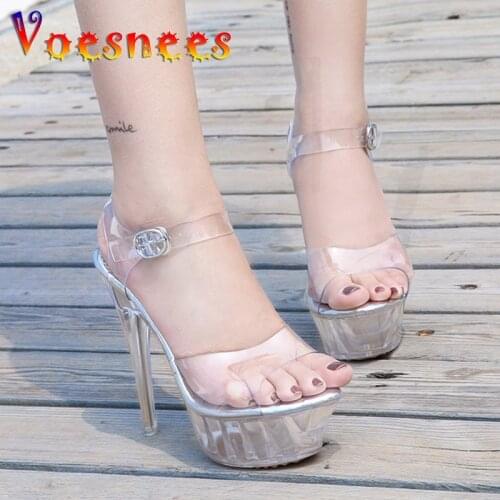 Women Shoes PVC Transparent Sandals Platform Elegant Party Shoes Clear Women Clear Sandals High Heel 14CM Model Catwalk Shoes