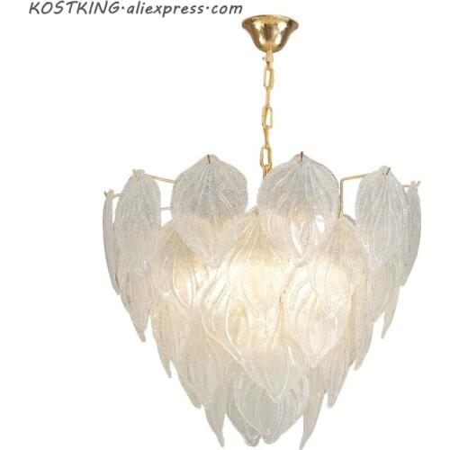 Modern Glass Leaf Led Chandeliers Lighting Gold Metal Living Room Led Pendant Chandelier Lights Bedroom Hanging Lights Fixtures