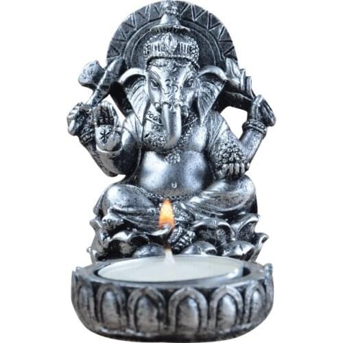 Ganesha Statue Candle Holder Yintai Elephant God Resin Statuette Home Office Bar Counter Desk Decoration Gift