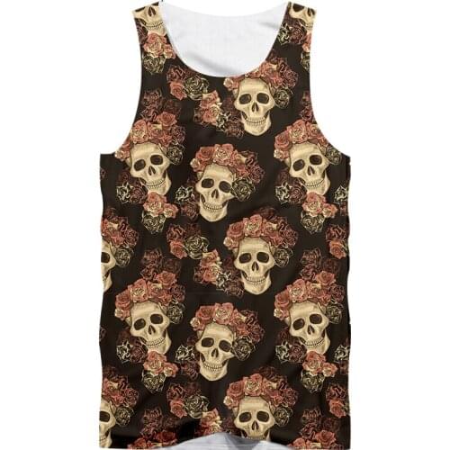 UJWI New Summer Vest Skull Tank Top Pink Rose Hip-hop Popular Style Oversize Sports Sleeveless Top Mens Wholesale Dropship 5XL