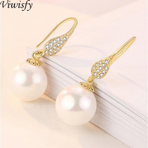 Viwisfy 18K Gold preserve Pearl Dangle Girl Gift Birthday Jewelry 925 Sterling Silver Drop Earrings For Women VW21204