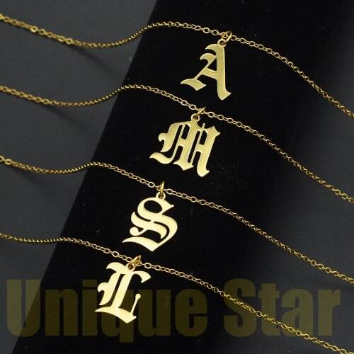 Vnistar 100% Stainless Steel Fashion Initial Name Necklace for Women Wholesale Old English Letter Jewelry Necklaces Dropshipping