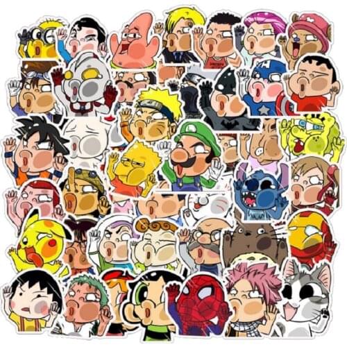 50PCS Crashed Glass Cartoon Character Funny Stickers Car Luggage Trolley Case Bike Notebook Cute Waterproof Sticker