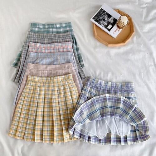 Korean Plaid Summer Women Skirt 2021 High Waist Student Pleated Skirts Women Cute Sweet School Girls Dance Mini Skirts