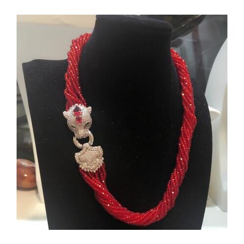 Womens fashion Leopard head clasp accessory red crystal necklace welcome custom colors fashion jewelry