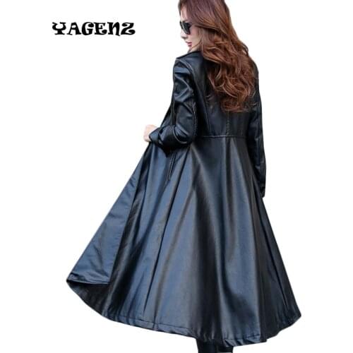 2020 Spring Autumn Long Leather Coat Female Fashion Large Size Women High-grade PU Leather Jacket Women PU Leather Trench Coats