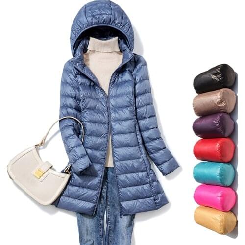 Winter Plus Size 5XL Womens Down Jackets Ultra Light White duck down Coat Long Puffer Jacket Slim Black Parkas