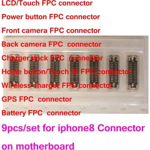 1set-10set/lot for iPhone 8 i8 8G LCD/touch back front camera charger dock home button power GPS fpc connnector on motherboad