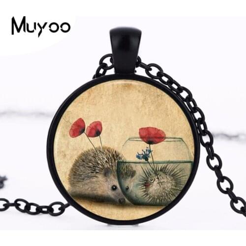 1pcs/lot Hedgehog And Flower Bronze Copper Pendant Necklace Long Chian Statement Handmade Vintage Necklace HZ1