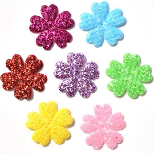 100Pcs Mixed Glitter Cute Flower Fabric Patches Felt Applique for DIY Sewing Supplies Kids Craft Accessorie K18