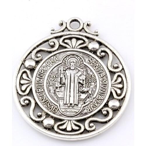 12pcs Antique Silver Saint St Benedict OF Nursia Patron Against Evil Medal Alloy Charm Pendants 40X45.5mm A-483