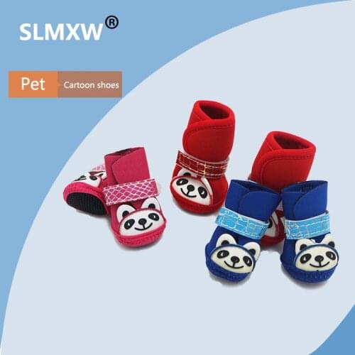 4 Pcs/Set Dog Boots Non-slip Dog Shoes Cartoon Panda Shoes Breathable Teddy Pet Thick Soft Bottom Snow Boots for Small Dog