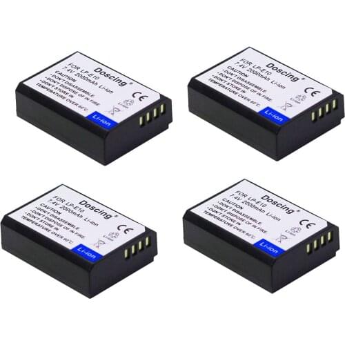 4Pcs LP-E10 LPE10 Camera Battery for Canon EOS Rebel T3 / 1100D / Kiss X50 and Rebel T5 / 1200D EOS Rebel T6 EOS 1300D Cameras
