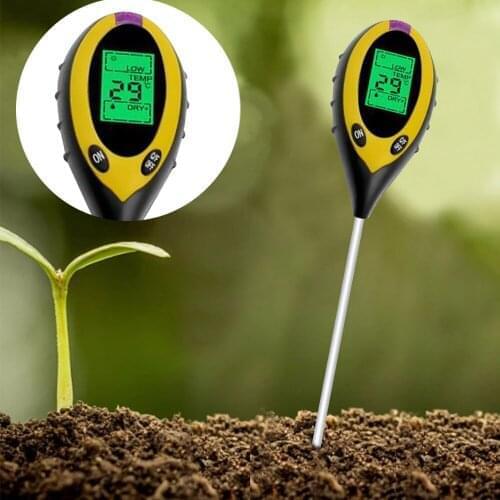 4 in1 Soil Moisture PH Meter Monitor Thermometer Digital Gardening Plant Farming Temperature Sunlight Tester With Backlight