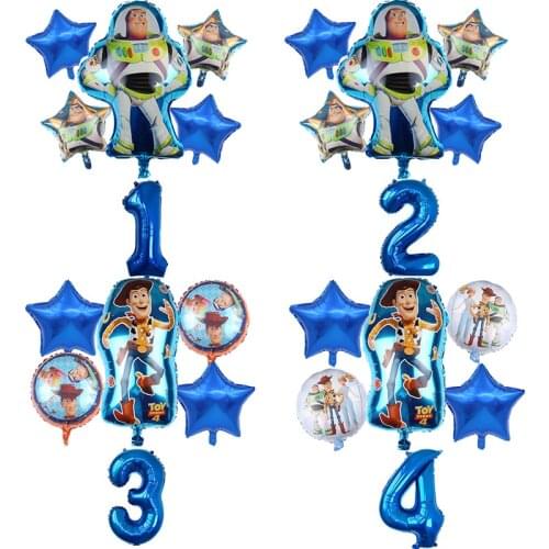 6pcs Toy Story Woody Buzz Lightyear Cartoon Foil Balloons 32 Inch Number Baby Boy Blue Air Baloes Birthday Party Decor Kids Toys