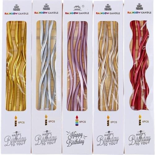 6Pcs/box Threaded Cake Candle Long Curving Cake Safe Flames Birthday Cake Decor