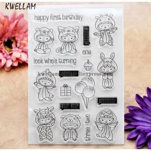 Happy first birthday Scrapbook DIY photo cards rubber stamp clear stamp transparent stamp 10x15cm KW8012002