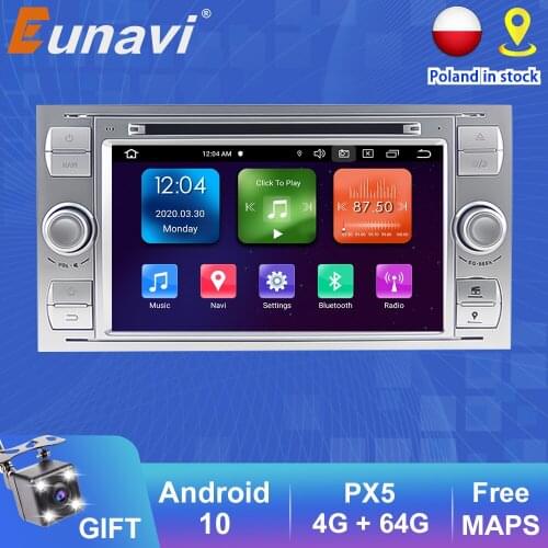 Eunavi DSP 2 Din Android 10 Car DVD Radio For Ford Mondeo S-max Focus C-MAX Galaxy Fiesta transit Fusion Connect kuga GPS Audio