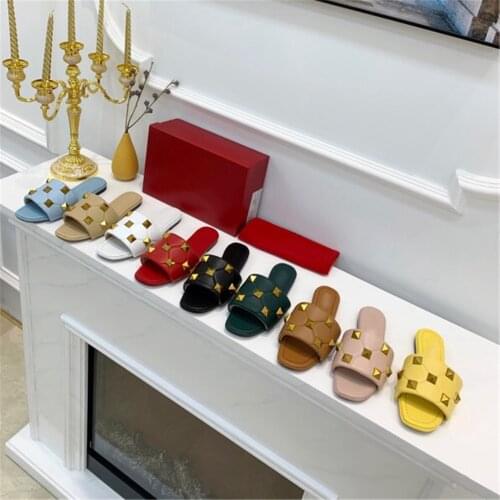 Large Size 35-43 Hot Sell Ladies Shoes New Summer Fashion Womens Slippers Genuine Leather Slippers Luxury Brand Designer Shoes