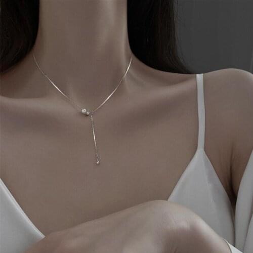 925 Sterling Silver Zircon Tassel Long Charm Necklace For Women Girls Clavicle Chain Party Wedding Jewelry dz843