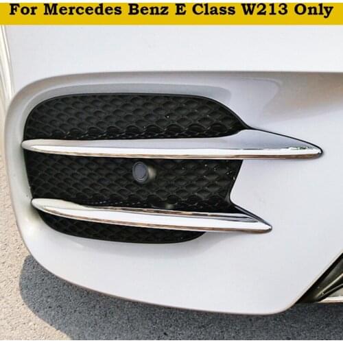 For Mercedes Benz E-Class W213 E260 E300 Sport 2017 2018 ABS Front Fog Light Lamp Eyelid Frame Cover Trim Bright Silver