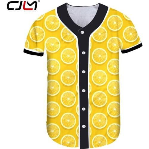 CJLM 3D Fruit lemon Yellow Mens Baseball Shirt Printed Fresh Theme Man T-shirt Unisex Large Size Casual Tshirt