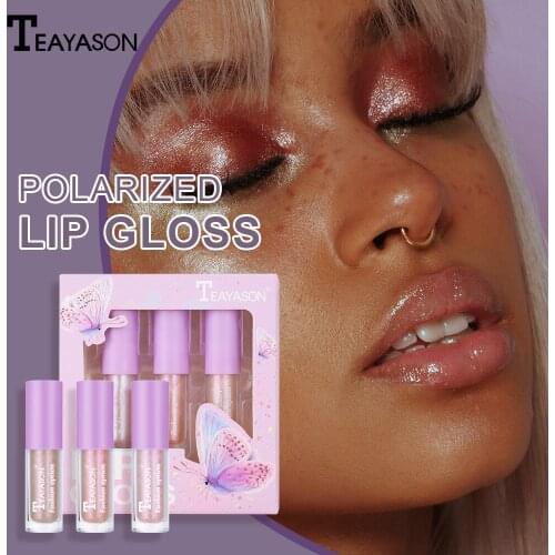 Holographic Lip Gloss Set Shimmer Lip Plumping Oil Sexy Makeup Transparent Mermaid Liquid Lipstick Waterproof Glitter Lip Gloss