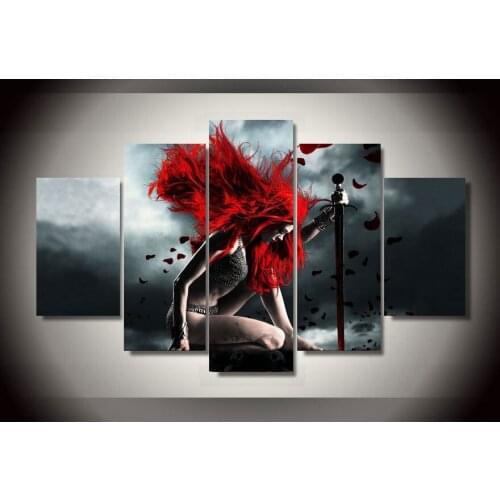 JIE DO ART Printed Sexy Warrior Canvas Painting On The Wall Pictures For Living Room 5 Pcs Modern Modular Pictures Art Poster