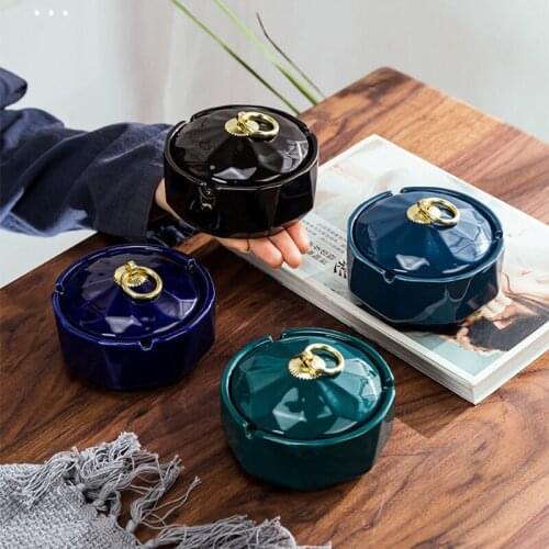 Ceramics Moden Windproof Ashtray With lid for Tabletop Decor for for friends Hotel outdoor home decoration Smokeless Ashtray