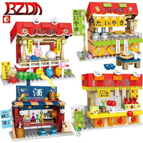 SEMBO MOC Mini City Street View Building Blocks Japanese Taiyaki Shop Variety Store House Model Educational Bricks Toys Kid Gift