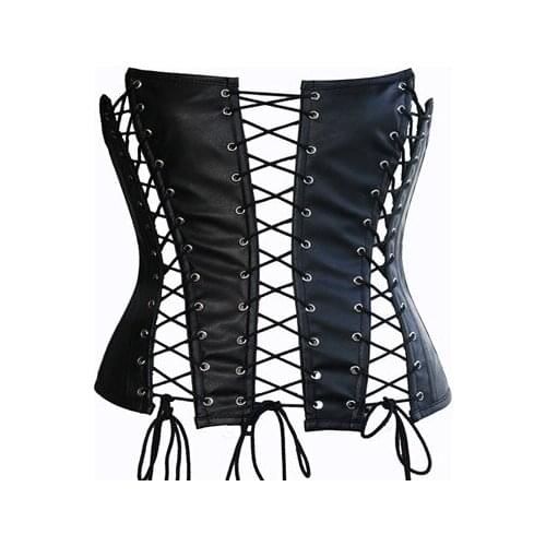 New Arrival Sexy Fashion Black Leather Corset Lace up Fastening Hollow Out Woman Waist Cincher Slim Corsets Bustier