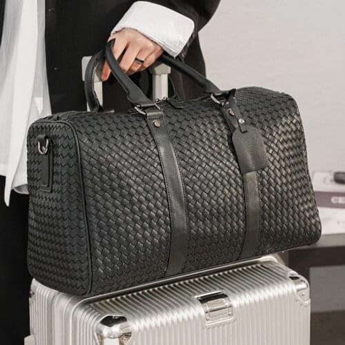 Leather Weaving Travel Duffel Bag for Men Women Fashion Large Capacity Handbag Weekend Trip Boarding Gym Bags Fitness Organizer