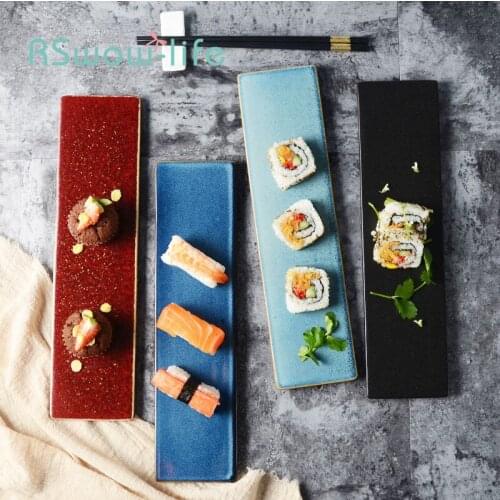 Creative Ceramic Sushi Plate Flat Cake Plate Japanese Sashimi Long Plate Cold Dish Flat Plate Dessert Plate Ceramic Plate