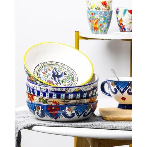 Nordic Creative Ceramic Plate 8 Inch Deep Plate Western Tableware Round Household Dinner Plate Salad Bowl Flower dish CL90713