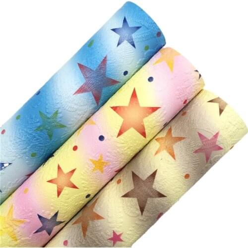 LEOsyntheticoDIY Rainbow Stars Printed Synthetic Faux Leather Fabric Sheets for Bows Earrings DIY 21X29CM R134A