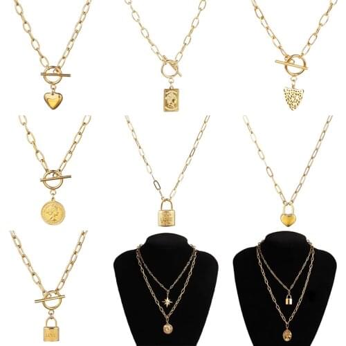 Fashion Women Stainless Steel Necklace For Women Vintage Multiple Layered Necklaces Long Pendant Necklace Coin Pendant Necklace