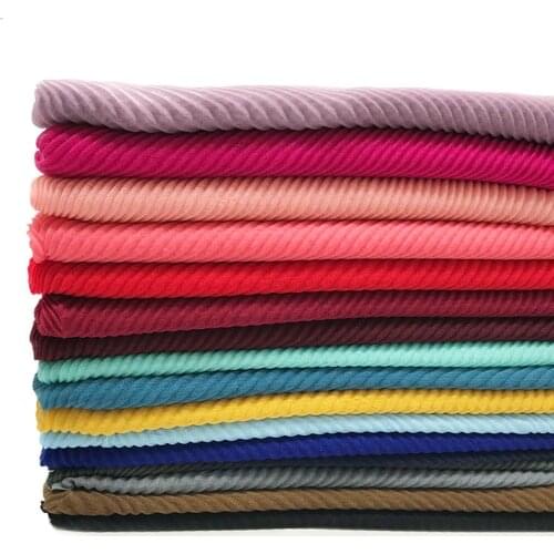 Fashion Pleated Hijabs Elegant Long Shawl Wrap Plain Muslim Headscarf Autumn Winter Women Wrinkled Modesty Headwrap Soft Muffler