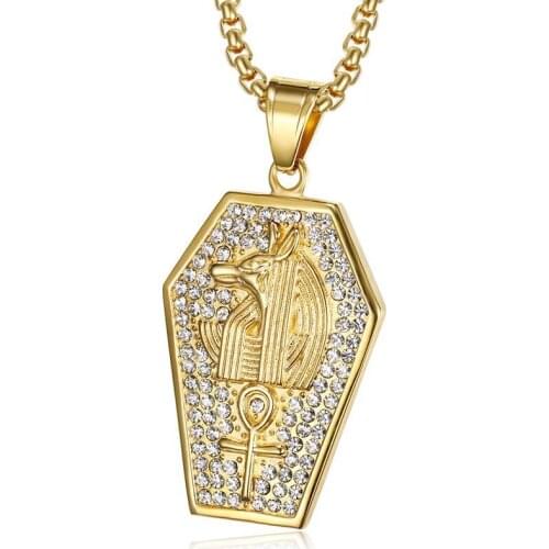 Men Hip hop Gold Color Pendant 316L Stainless steel Egyptian Pharaoh Head Pendant Necklaces Chain Punk Jewelry
