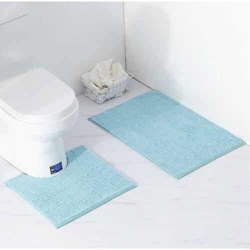 2Pcs All Chenille Bathroom Mat Set Rectangle U Shape Toilet Rugs Kit Non-slip Bathroom Bath Carpets Set Toilet Floor Mat badmat