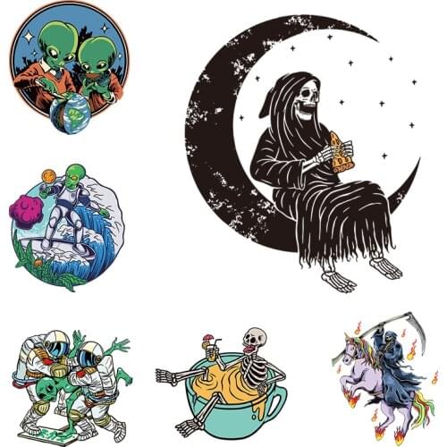 Alien Heat Transfer Stickers Clothing Sticker on Clothes Decor Heat Transfer Vinyl Skull Sticker Iron-on Transfers For Clothing