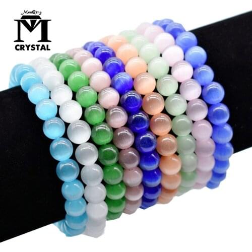 Natural crystal Hand ornament woman Couple Cats eye gemstone Hand ornament Quartz 6mm Beads Bangles Gift