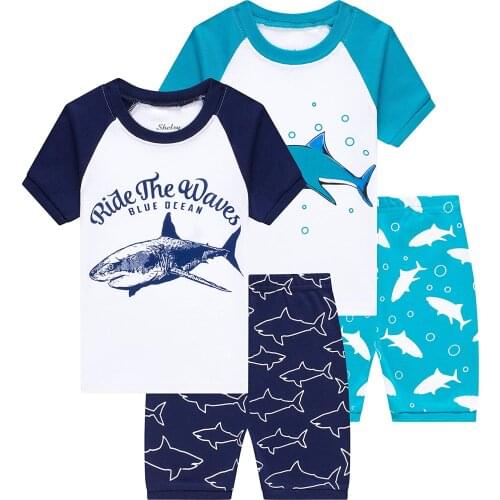 Boys' Pajama Sets Boys Cartoon Sleepwear Dinosaur Pajamas Boys Toddler Kids Grow in The Dark T-Rex 4 Pieces Short Pajama Set