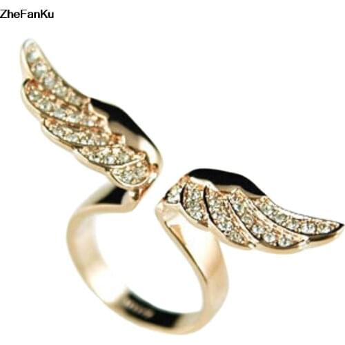 Adjustable Angel Wings Ring Micro Pave Zircon gold-color Rings For Women Fashion Jewelry Wholesale Female Gifts
