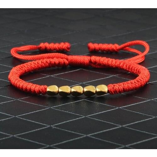 Handmade Tibetan Copper Bead Thread Braided Bracelet Red Lucky Rope Prayer Wristband Bracelets for Men Women Ethnic Jewelry Gift