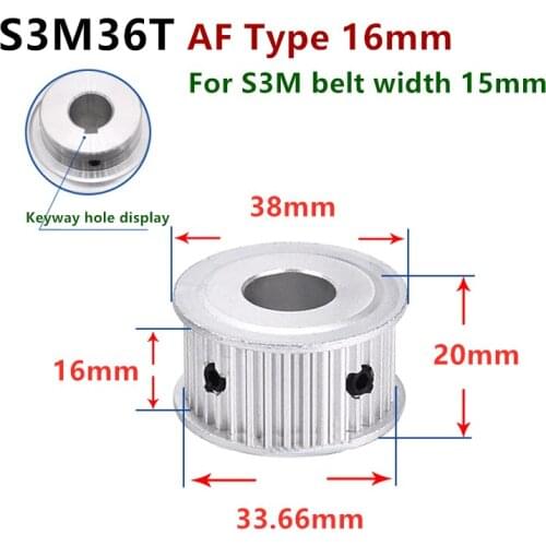 S3M 36 38 Teeth S3M AF type Timing Pulley for Width 15mm S3M synchronous belt S3M Belt pulley Wheel Gear 38Teeth